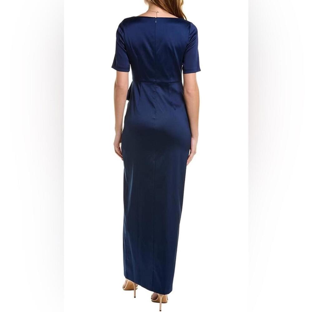 AIDAN MATTOX V-Neck Mikado Gown sz 0 Ruched Short Sleeves Peplum Detail Gala - Picture 3 of 10